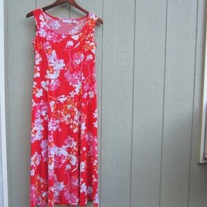 Susan Graver Midi  Dress women's XS Liquid Knit Sleeveless Red‎ Floral Vacation